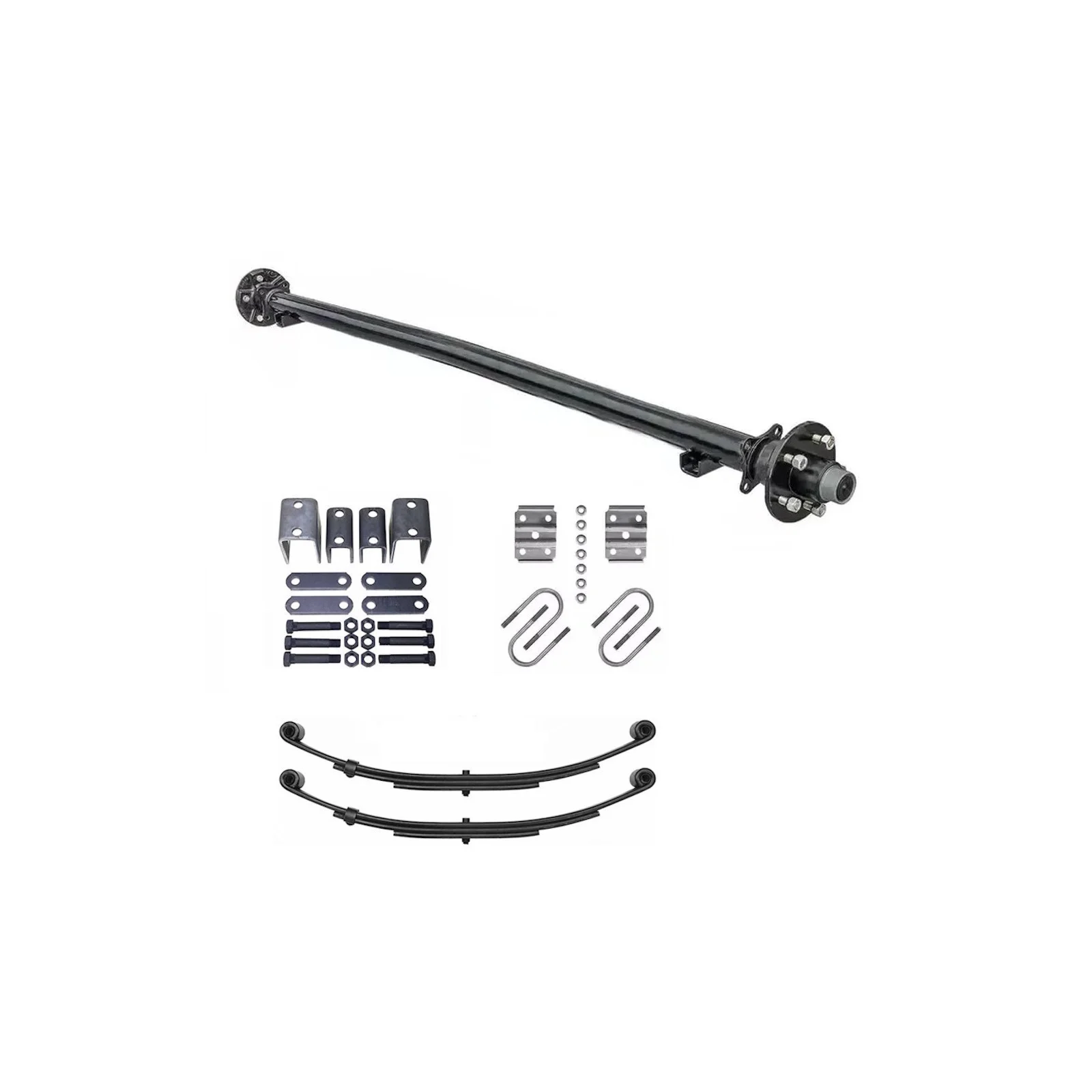 HD 3500lb Straight SingleTrailer Axle With 5 Stud Hubs Complete Kit