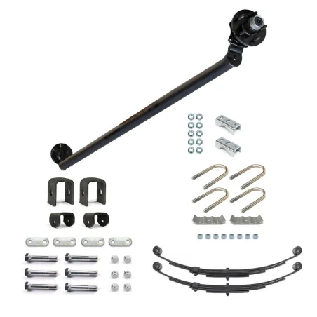 HD 3500lb 4" Drop Simple Trailer Axle With 5 Stud Hubs Complete Kit