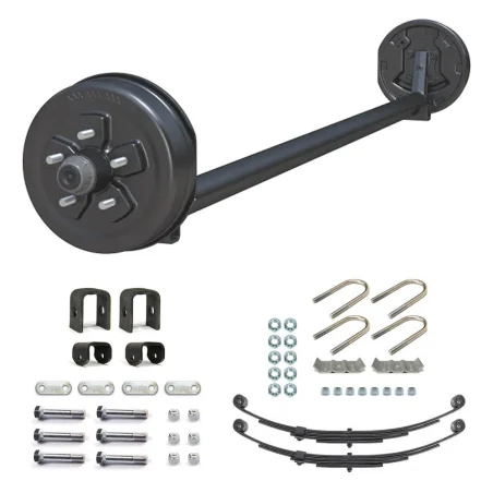 HD 3500lb 4" Drop Simple Trailer Axle With 5 Stud Electric Brakes Complete Kit