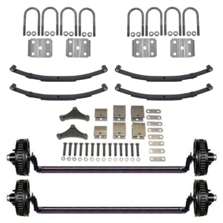 HD 3500lb 4" Drop Tandem Trailer Axle With 5 Stud Electric Brakes Complete Kit