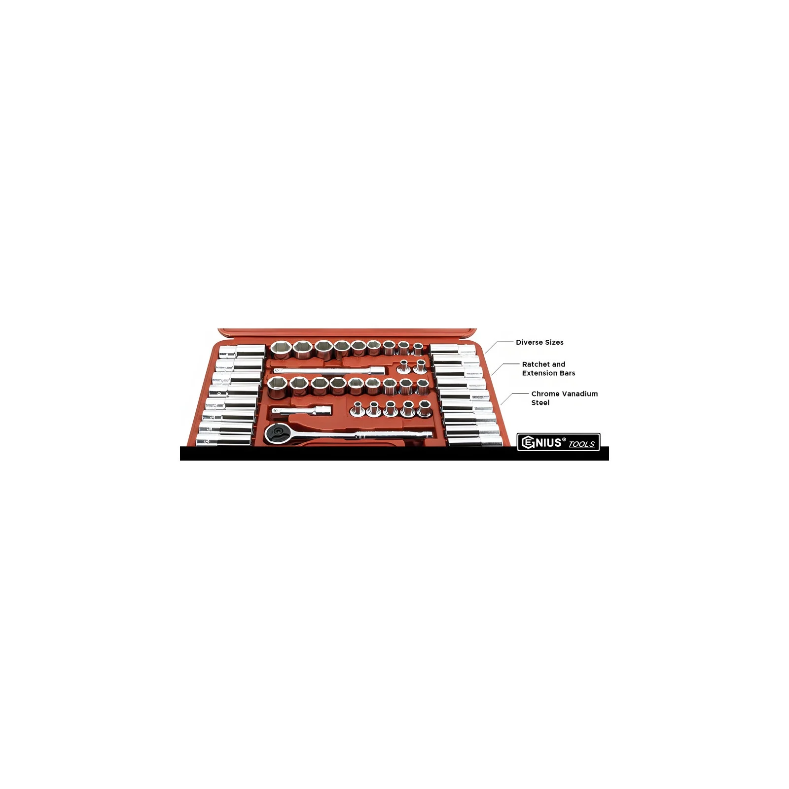Genius GS-347MS  MET & SAE socket set (47 pieces) 3/8" Dr.