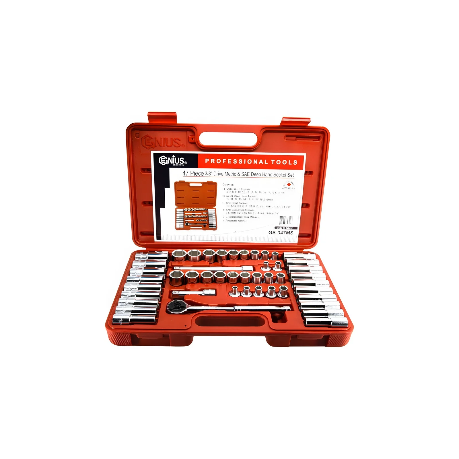 Genius GS-347MS  MET & SAE socket set (47 pieces) 3/8" Dr.