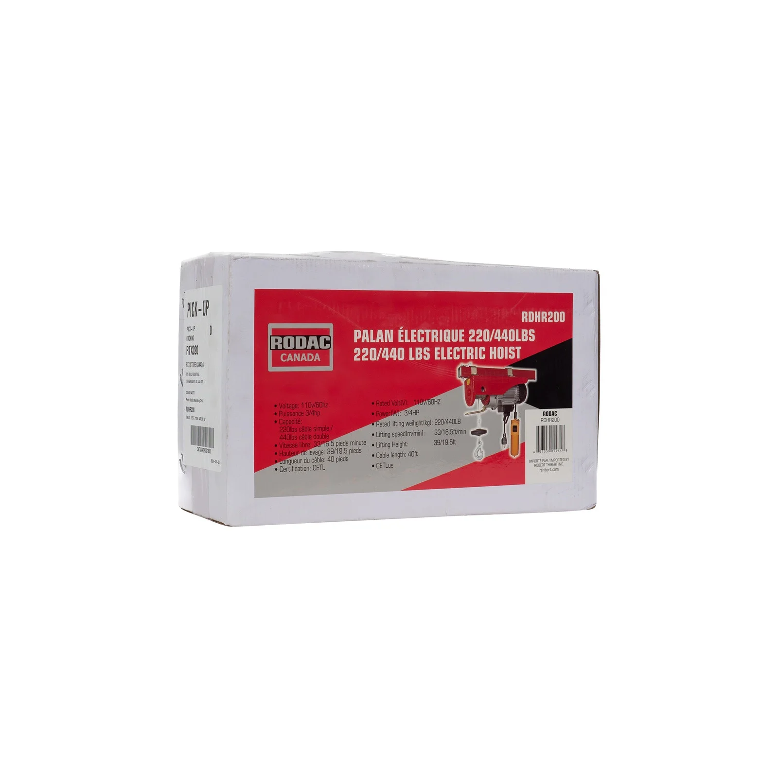Palan électrique 110V 220/440 lb Rodac